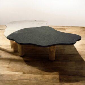 Table basse marbre, granit et laiton